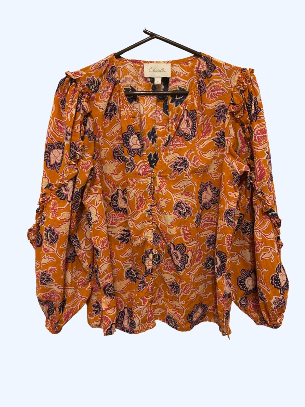 Cleobella Orange Floral V-Neck Peasant Blouse